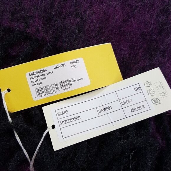 MARNI Brushed Wool Mohair Oversized Check Scarf Purple Black Fringe ITALY 100x30 - Picture 8 of 12